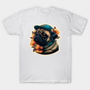 Hip Hop Pug Wearing Baseball Cap T-Shirt